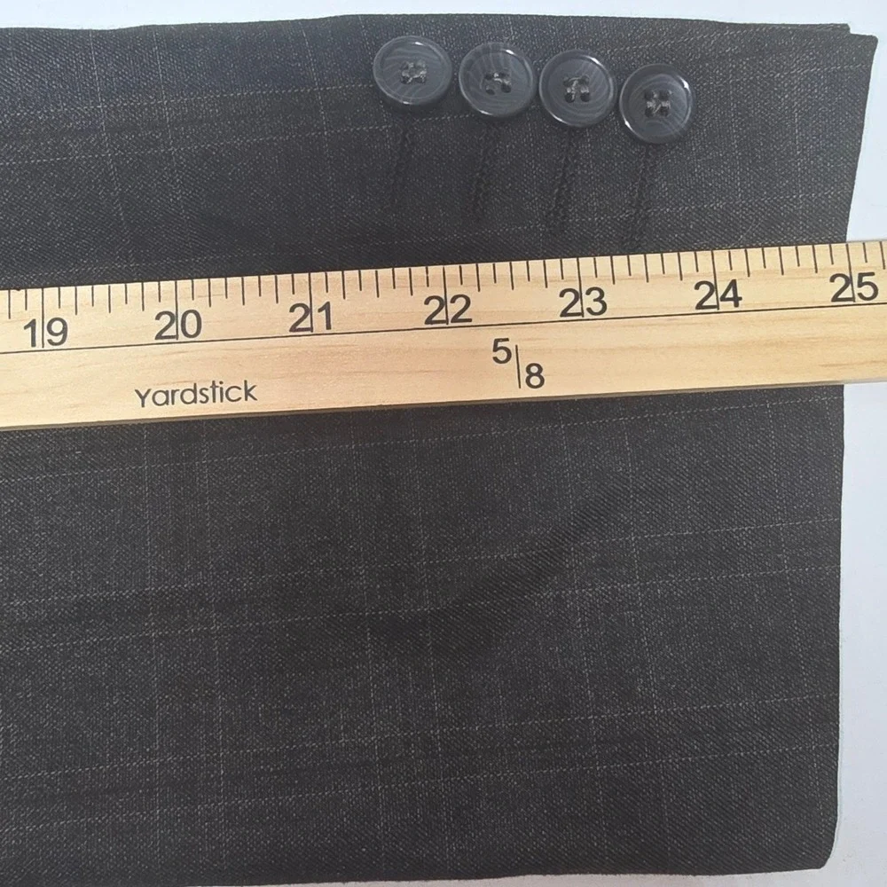Vinci Mens Blazer 42R Charcoal Gray Windowpane Plaid 3 Button Suit Jacket